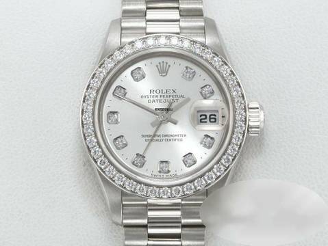  Rolex Lady-Datejust 26mm Platin 950 Diamanten 2001 Automatik Platinum Damenuhr Chronometer Oyster President-band 