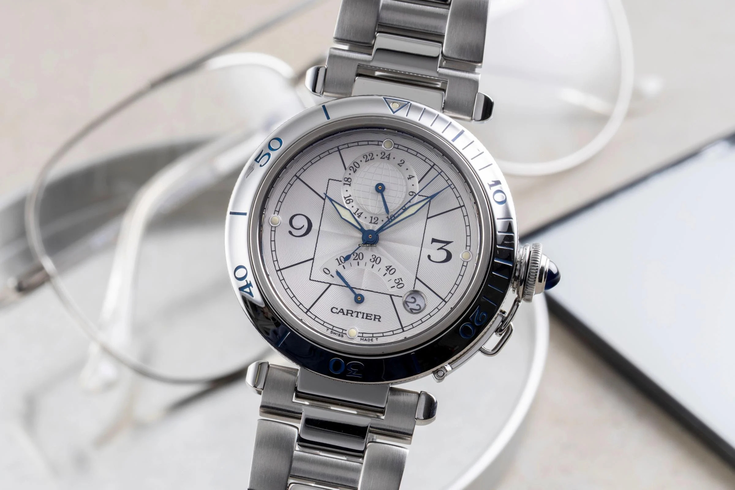 Cartier Pasha GMT Power Reserve Automatik Stahl Herrenuhr Ref. W31037H3 2388