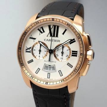  Cartier Calibre de Cartier Chronograph W7100044 Rosegold 18k/750 B&P +Service 