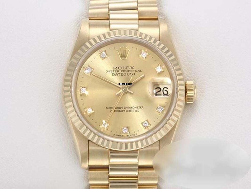 Rolex Datejust 31 31mm Medium Gelbgold 750 Diamanten Automatik 18kt Yellow Gold Damen President-band Chronometer Oyster
