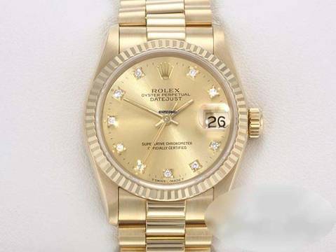  Rolex Datejust 31 31mm Medium Gelbgold 750 Diamanten Automatik 18kt Yellow Gold Damen President-band Chronometer Oyster 