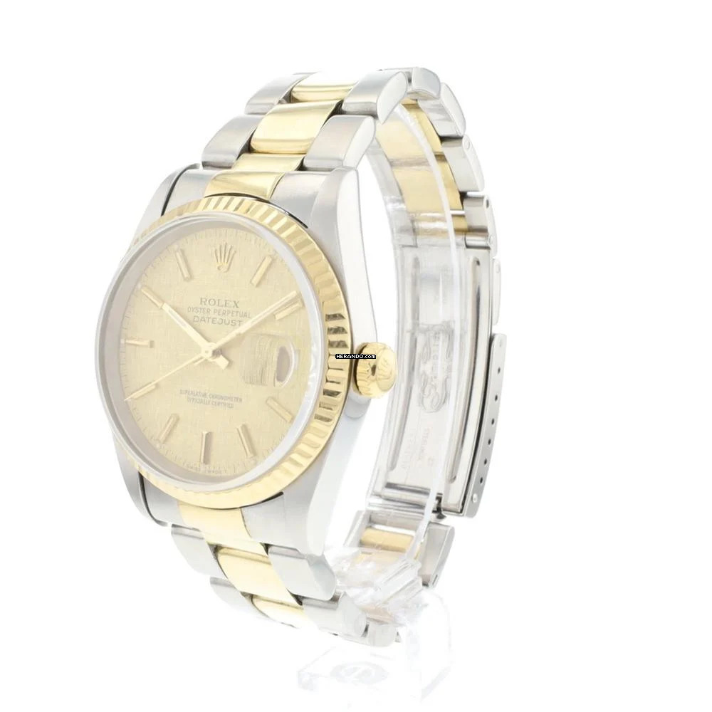 Rolex Datejust 36 Oyster Fluted Steel Gold Linen Dial