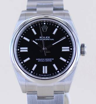  Rolex Oyster Perpetual schwarz Dial Rehaut black 41mm 134300 B+P 