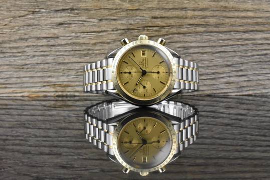  Omega Speedmaster Date 39 Automatik TIP TOP VINTAGE Stahl / Gold langes Armband 