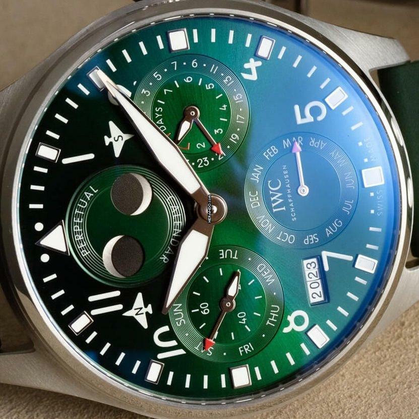 IWC Große Fliegeruhr Big Pilot's Watch Perpetual Calendar Green NEW FULL SET