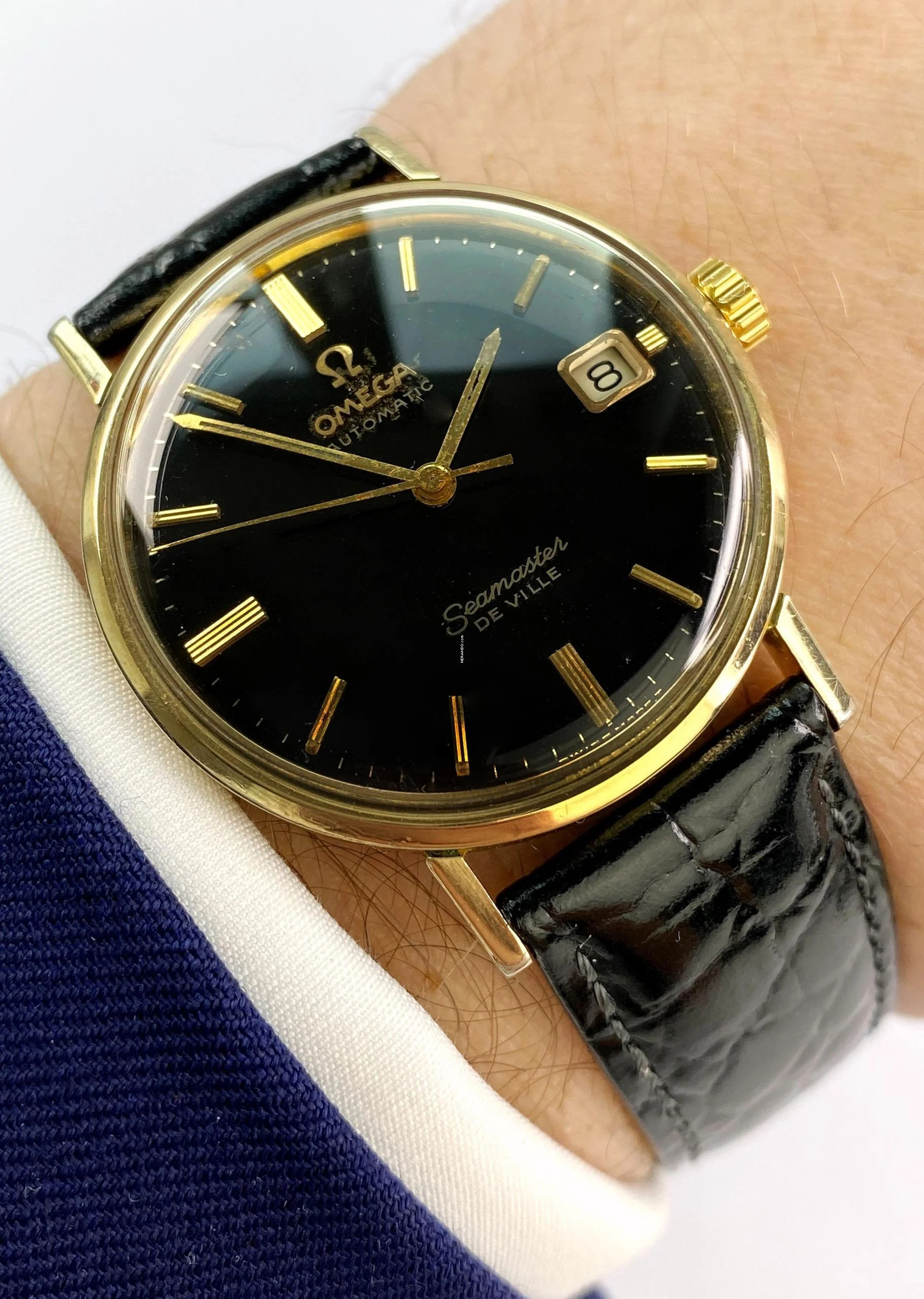 Omega Seamaster DeVille Serviced Seamaster De Ville Vintage Automatic Automatik Black Gilt Dial