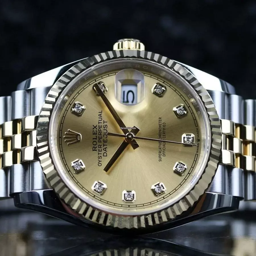 Rolex Datejust 36 Steel Gold - Champagne Diamond - like New - Fullset - 2023