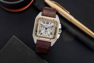 Thumbnail von Cartier Santos 100 Chronograph Stahl / Gold Automatik Ref. W20091X7 B&P