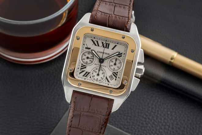  Cartier Santos 100 Chronograph Stahl / Gold Automatik Ref. W20091X7 B&P 