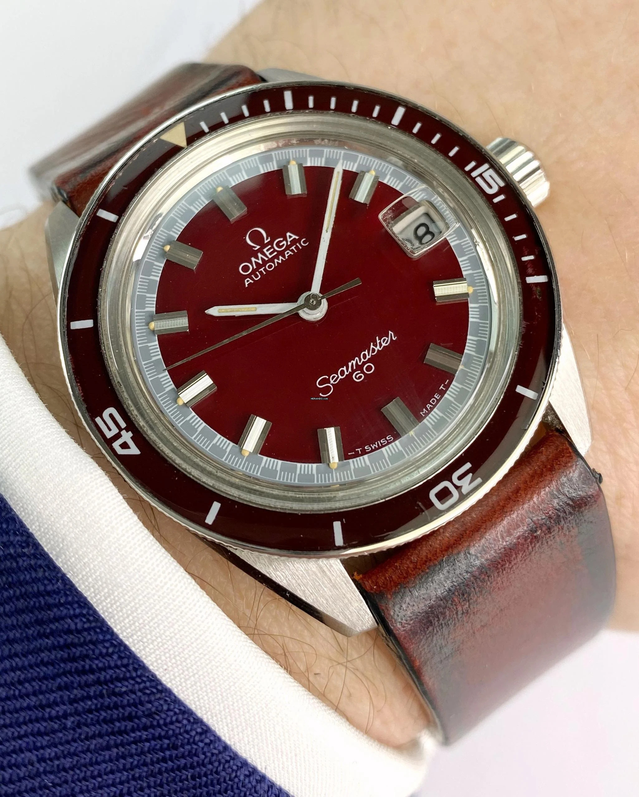 Omega Seamaster 60 Automatic Automatik Vintage Diver Burgundy 166062 Big Crown 166062