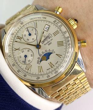  Eberhard & Co. Chronograph Serviced (480e) Moonphase Mondphase Original Papers Valjoux 7768 75th 989 75 Anniversary Limited Edition 
