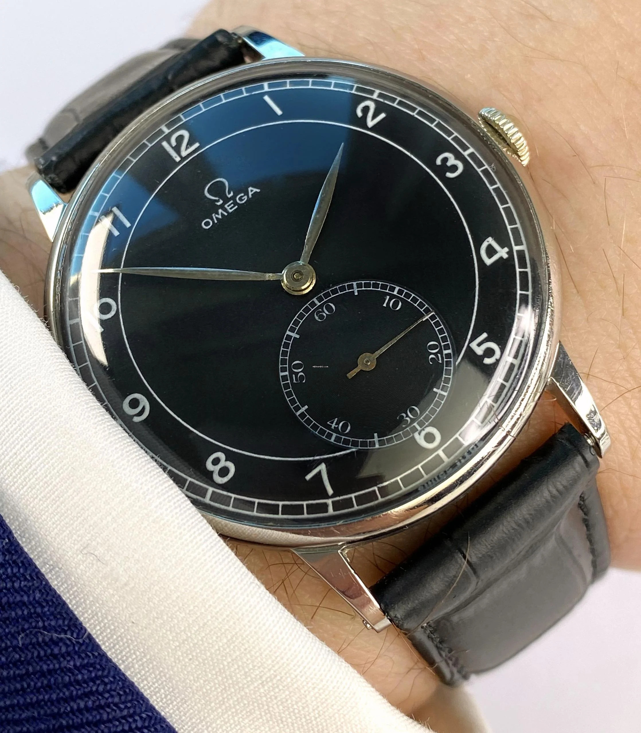 Omega Serviced Oversize Jumbo 37mm Vintage Black Restored Sector Dial 2319 2319