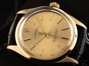 Thumbnail von Rolex Oyster Perpetual 34 18kt Gelbgold Ref.1002 1977 original Box sehr gut Vintage Oyster Perpetual 18kt Gelbgold Krokoleder