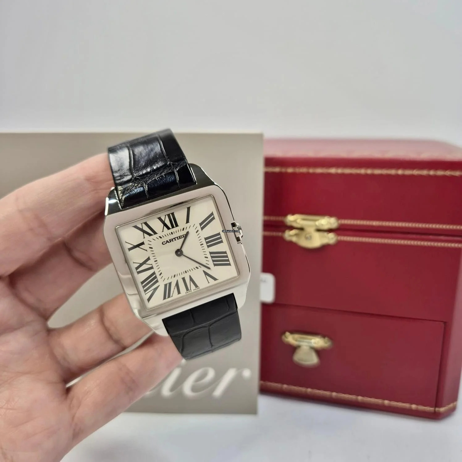 Cartier Santos Dumont Ultra Thin Ouro Branco 35mm Corda Completo