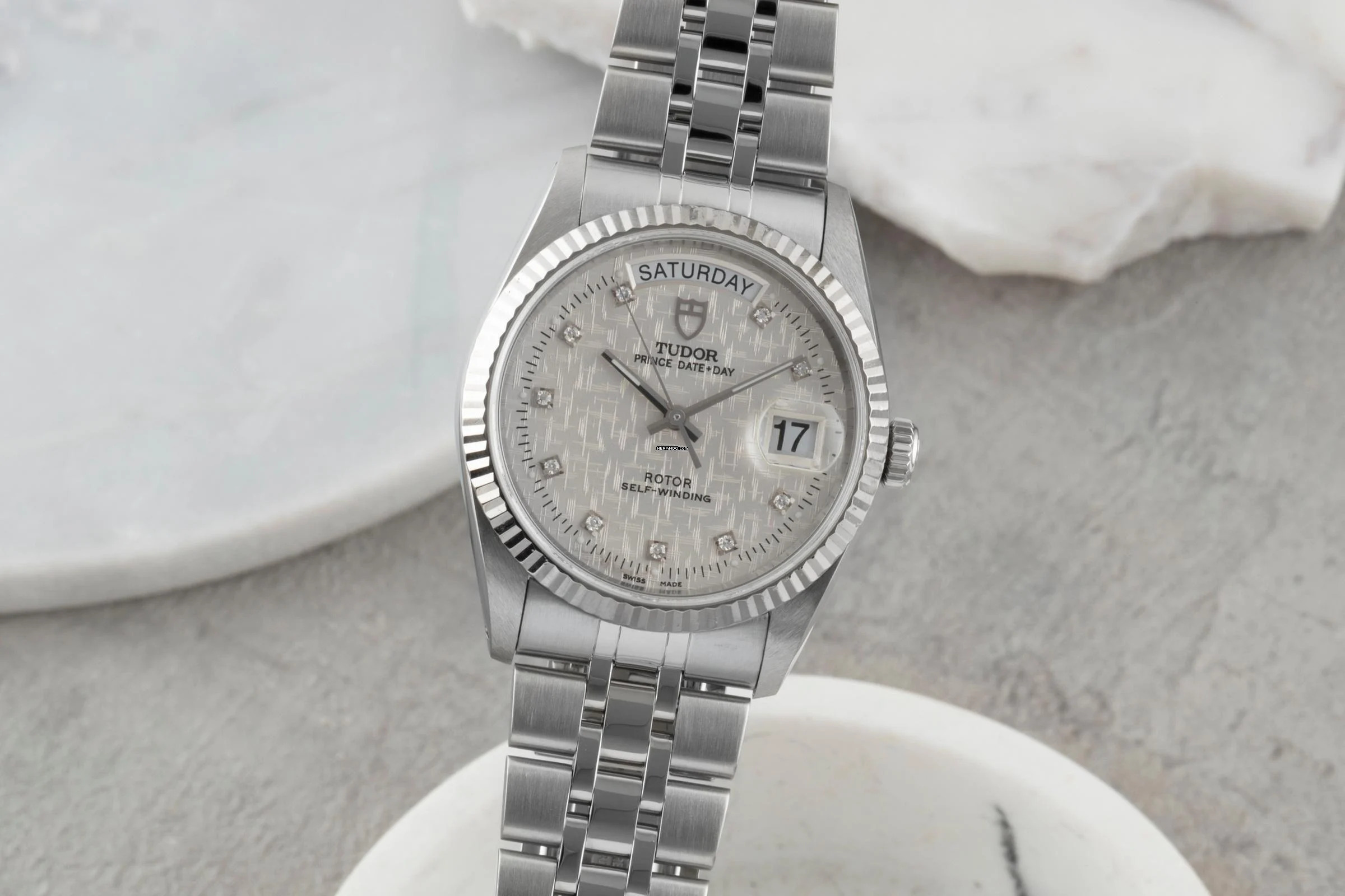 Tudor Prince Date Day Automatik Edelstahl / Weissgold Diamonds Ref. 76214