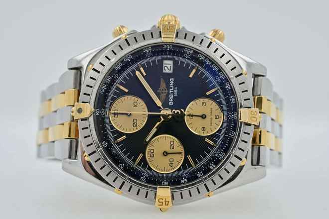  Breitling Chronomat Chronograph B13048 Black Dial Steel Gold 