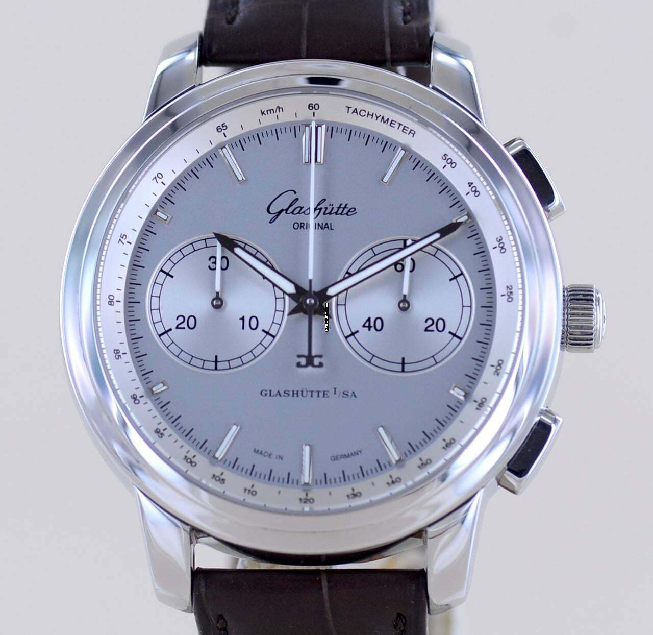 Glashütte Original Senator Chronograph XL Silver 44mm Klassiker Cal 39 Edelstahl B+P