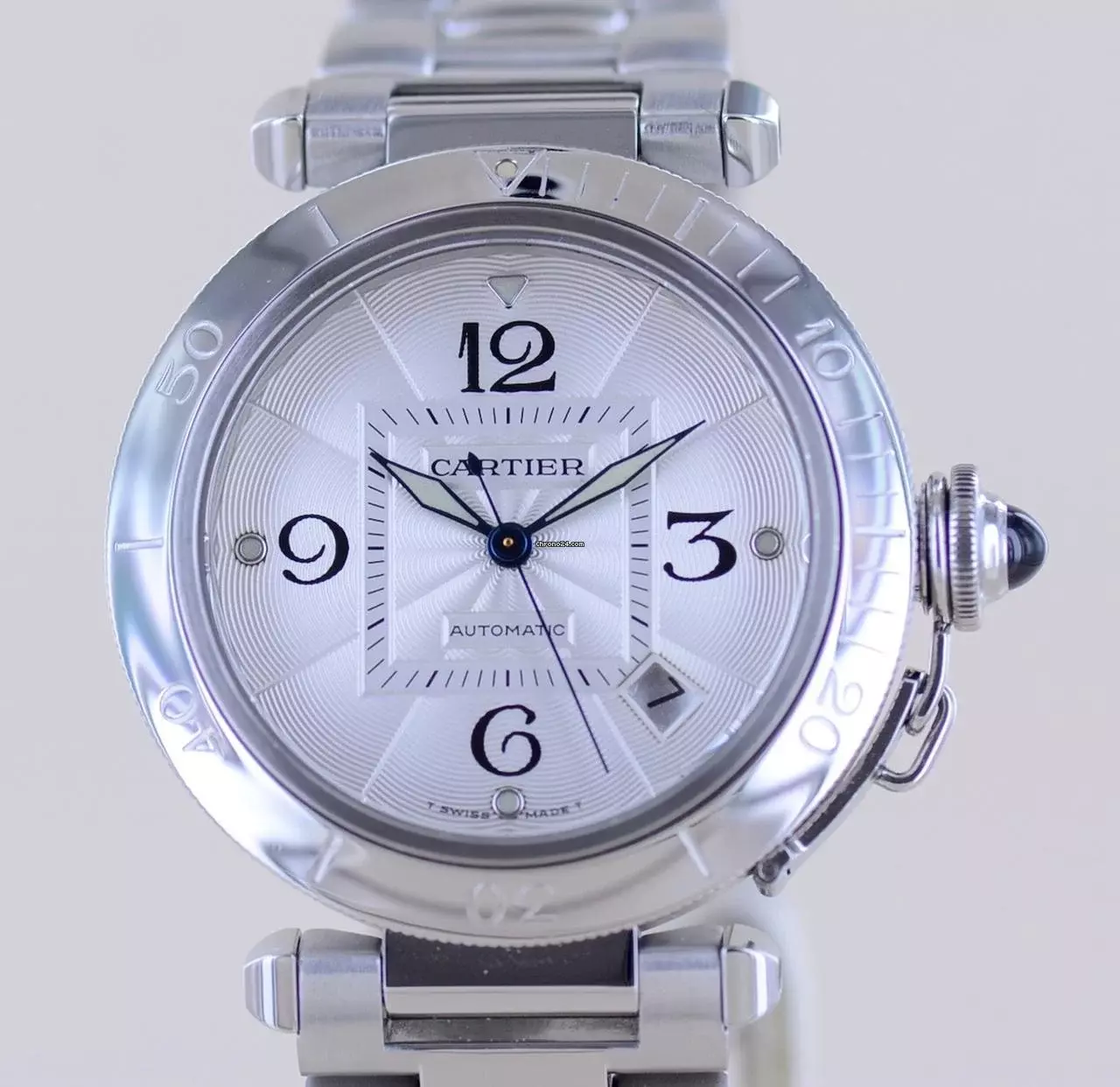 Cartier Pasha Date Automatic Stahl Klassiker Luxusuhr Stick dial 38mm Stahlband