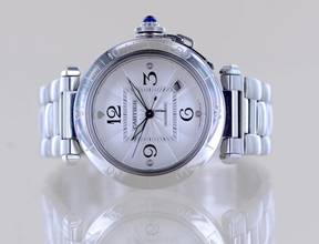 Thumbnail von Cartier Pasha Date Automatic Stahl Klassiker Luxusuhr Stick dial 38mm Stahlband