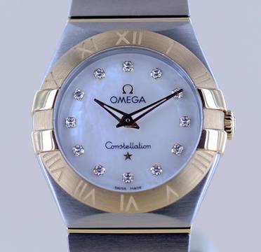 Omega Constellation Quartz Stahl Gold MOP Diamond Dial Quarz Lady Klassiker 