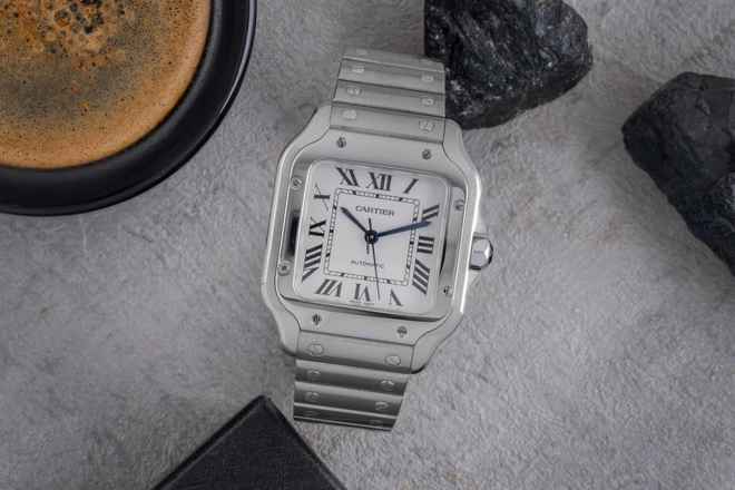  Cartier Santos Stahl Automatik Herrenuhr Medium WSSA0010 B&P 2018 