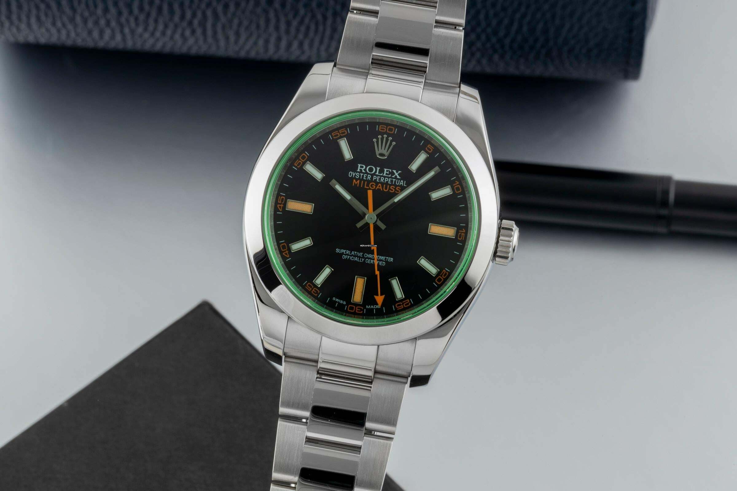 Rolex Milgauss Edelstahl Automatik Herrenuhr Ref. 116400GV Papiere 2014