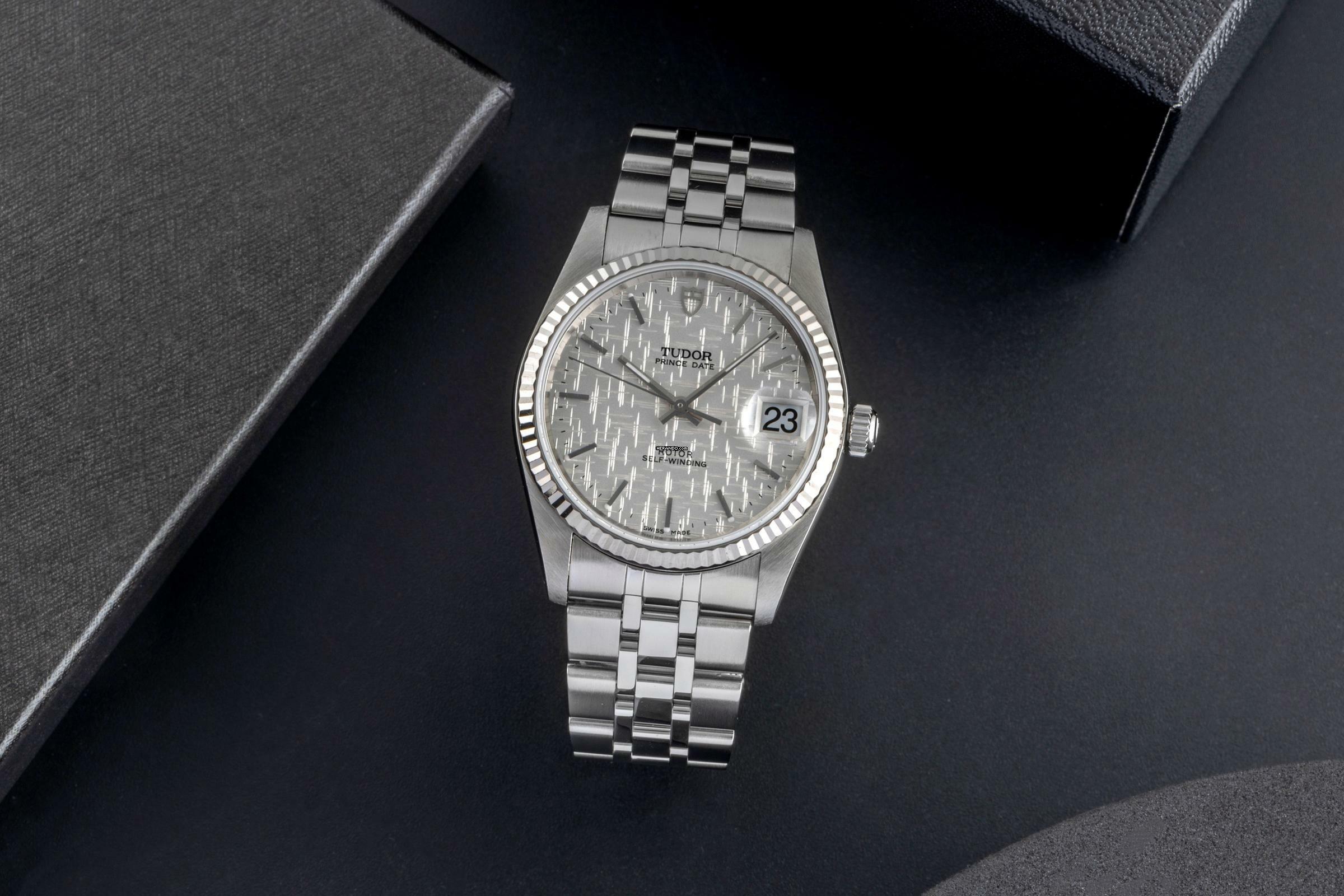 Tudor Prince Date Edelstahl/Weissgold Automatik Herrenuhr Medium Ref. 74034 B&P