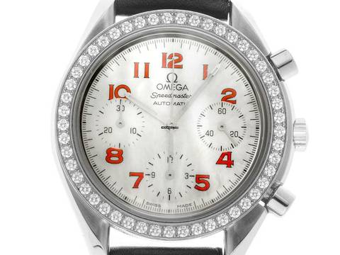  Omega Speedmaster Reduced Ref.275.0032 2000 Box&Beschreibung original unpoliert Speedmaster Reduced Perlmutt Diamanten 