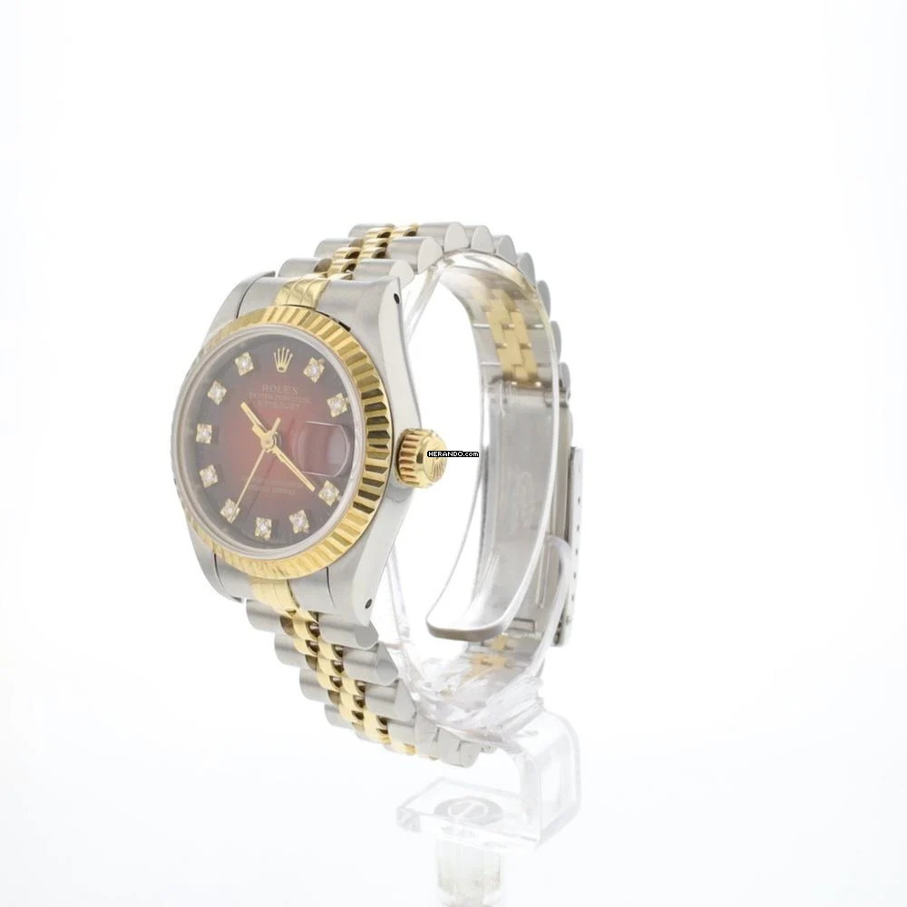 Rolex Lady-Datejust 26 Steel/Gold Red Vignette Diamond Dial