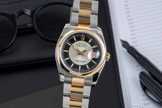  Rolex Datejust 36 Stahl / Gold Tuxedo Dial Automatik Ref. 116203 F-Serie B&P 2005 