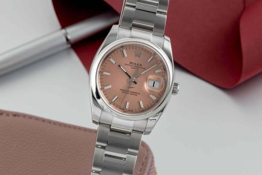  Rolex Oyster Perpetual Date 34 Salmon Dial Oyster Edelstahl Automatik Herrenuhr Ref. 115200 
