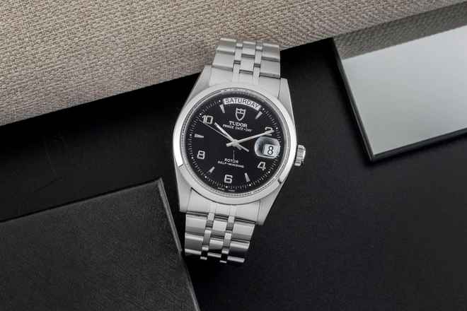  Tudor Prince Date Day Black Dial Edelstahl Automatik Ref. 76200 Papiere 