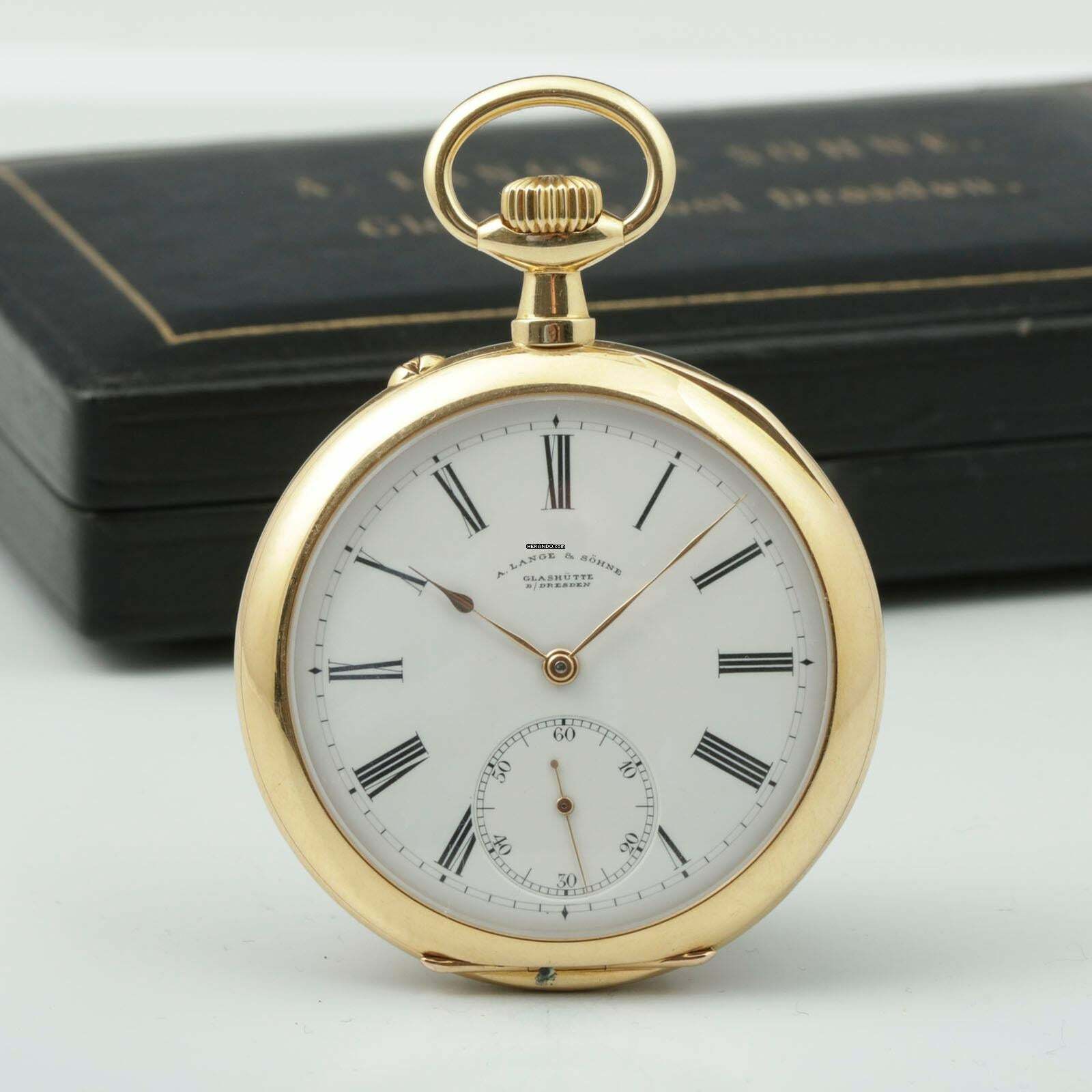 A. Lange & Söhne Qualität 1A 18k Gold Taschenuhr Retailed by F. Krüssmann y Cia. Rio de Janeiro 1906 Hergestellt für den Südamerikanischen Markt