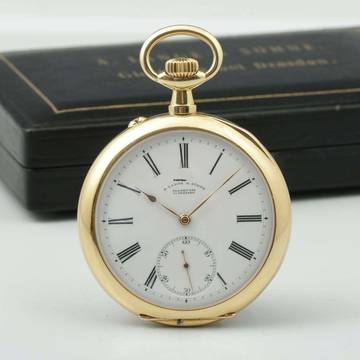 A. Lange & Söhne Qualität 1A 18k Gold Taschenuhr Retailed by F. Krüssmann y Cia. Rio de Janeiro 1906 Hergestellt für den Südamerikanischen Markt