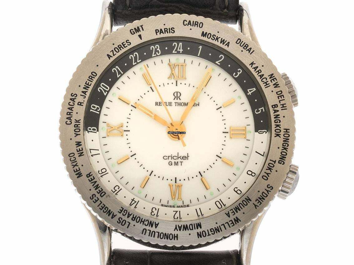 Revue Thommen Cricket GMT 1996 Full Set sehr gut Vintage Cricket GMT Armbandwecker