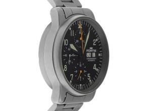 Thumbnail von Fortis Flieger (Submodel) Day-Date Ref.597.10.141 1995 Box&Beschreibung sehr gut Vintage Flieger Day-Date Chronograph Glasboden