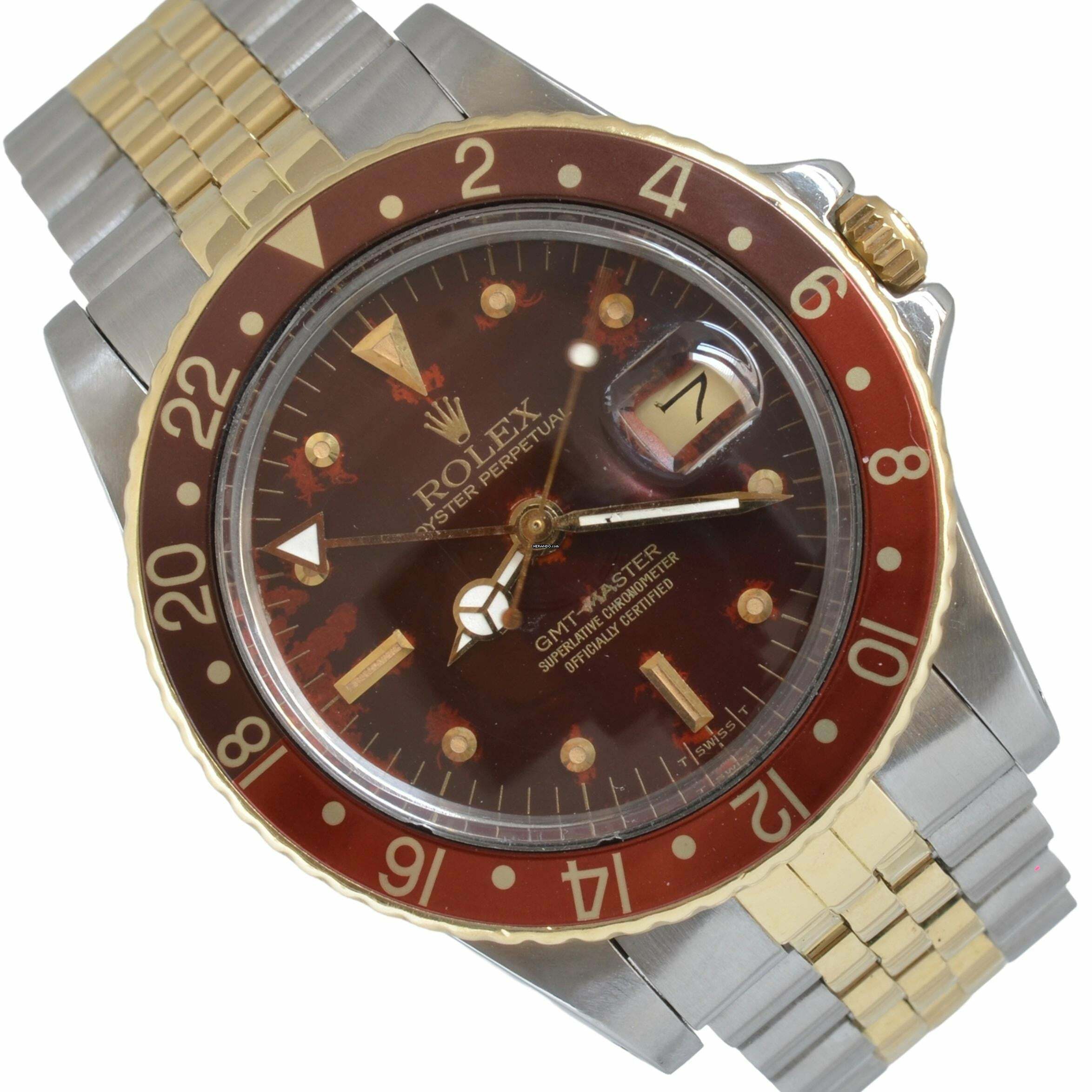 Rolex GMT-Master 16753 burgundy Tiger Eye Nipple dial 1981 Full Set