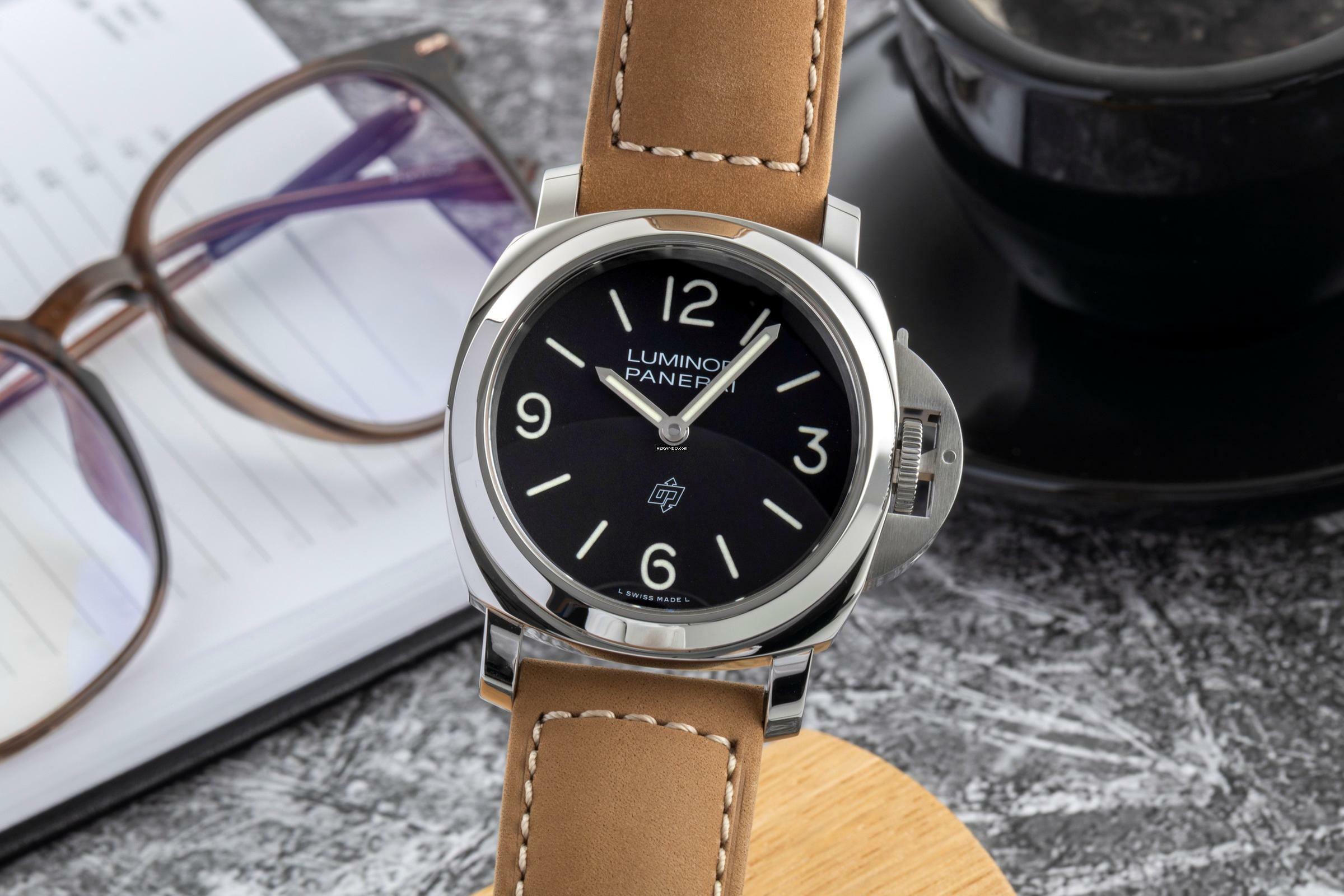 Panerai Luminor Base Logo Stahl Handaufzug Herrenuhr Ref. PAM01086 B&P 2024