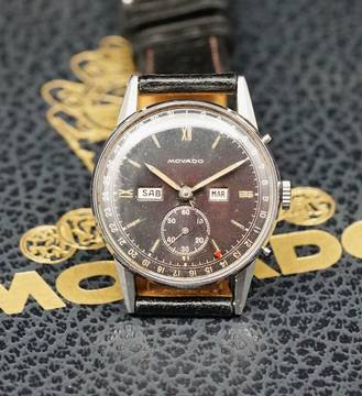 Movado Triple Date Calendar Rare Vintage Tropical Black Dial