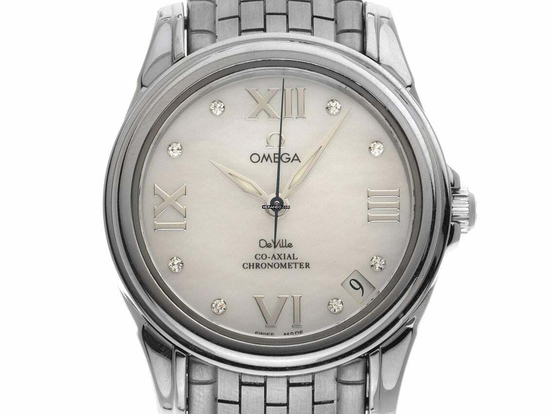 Omega De Ville Co-Axial Ref.4581.75.00 2010 Full Set sehr gut Vintage De Ville Automatic Perlmutt Diamanten
