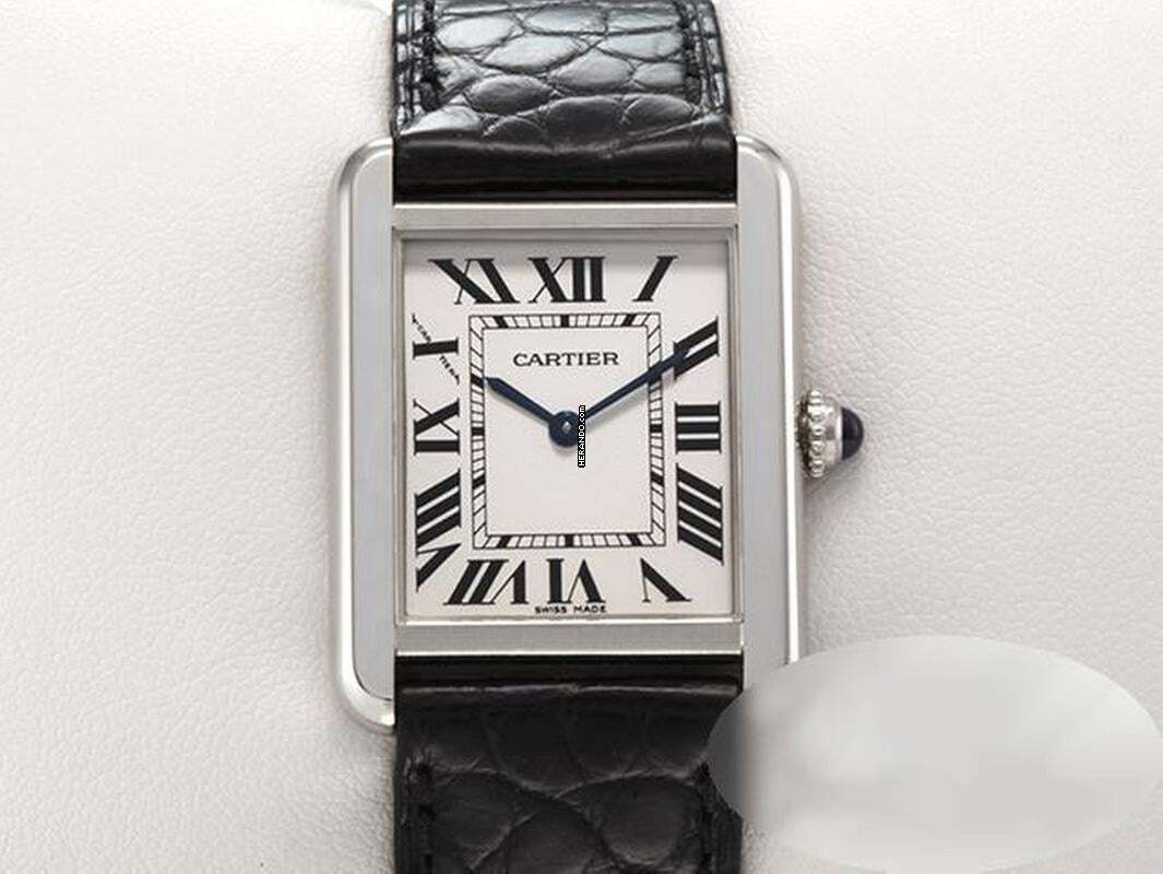 Cartier Tank Solo Kleines Modell W1018255 Edelstahl Lederband Stahl Steel