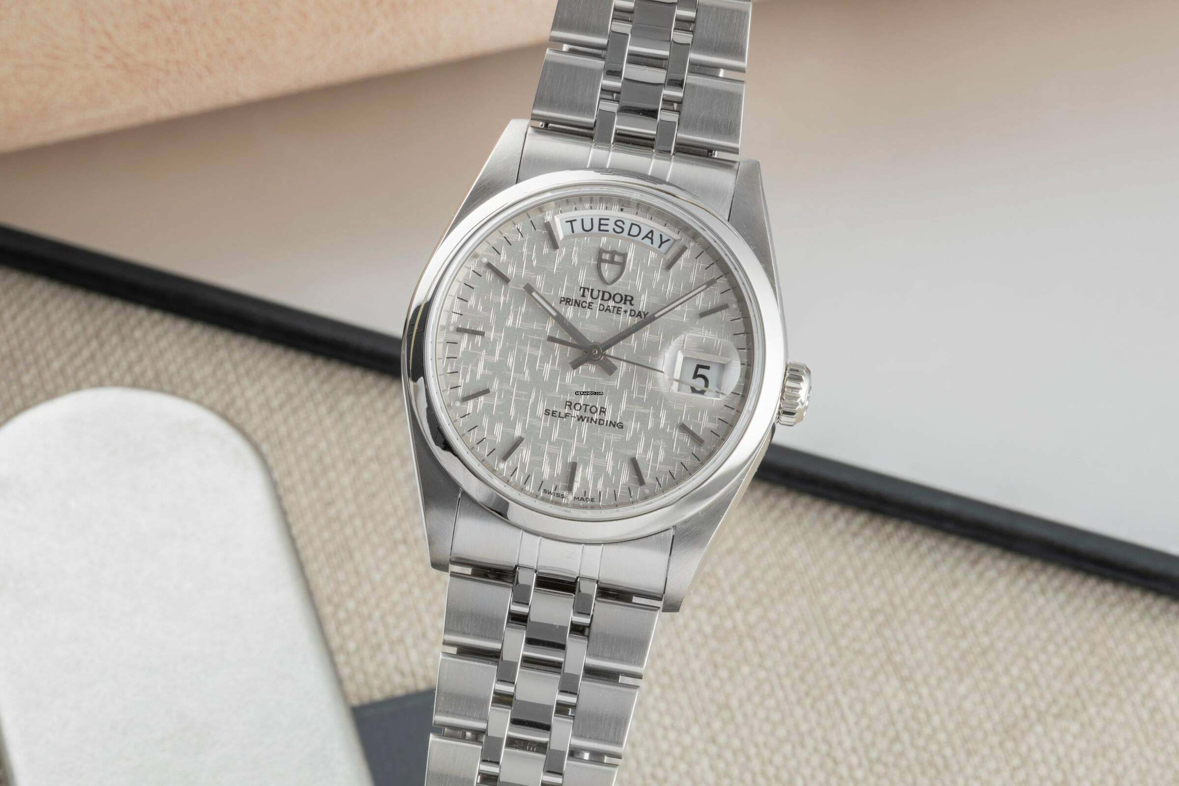 Tudor Prince Date Day Linen Dial Edelstahl Automatik Herrenuhr Ref. 76200