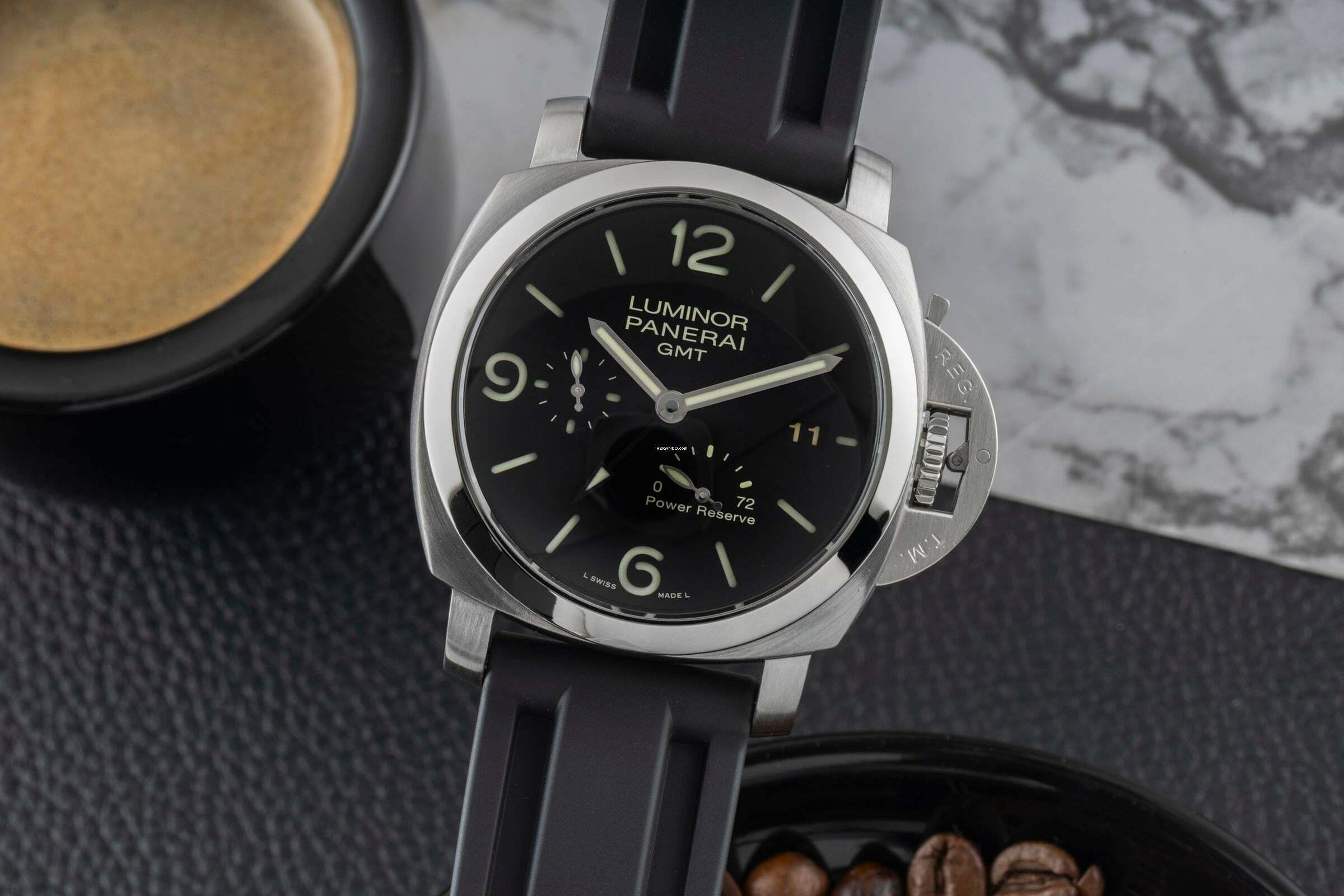 Panerai Luminor 1950 3 Days GMT Power Reserve Automatic Edelstahl Herrenuhr Ref PAM00321 Papiere 2016