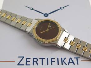 Thumbnail von Cartier Santos Octagon Burgundy Automatik XL 30mm Stahl Gold im Top Zustand langes strammes Band perfektes Burgundy Dial 30 mm