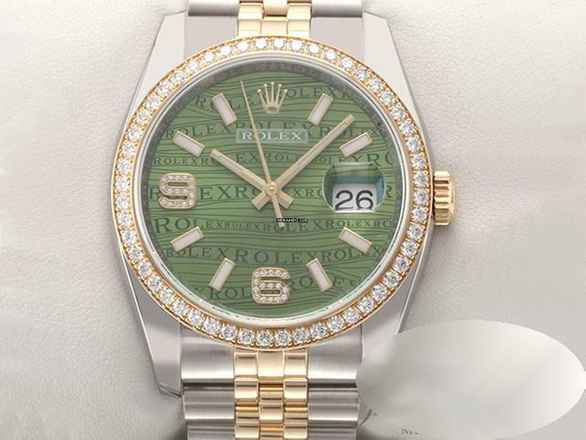  Rolex Datejust 36 36mm 116243 2016 Lc100 Stahl Gelbgold 750 Grün Wave Diamanten 
