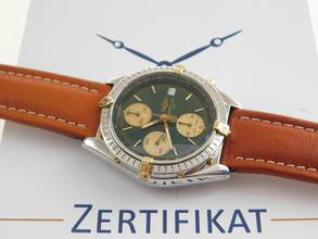 Thumbnail von Breitling Chronomat Stahl Gold mit grünem Blatt und Lederband . Der Klassiker im Top Zustand