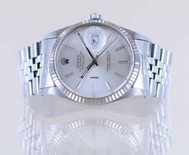 Thumbnail von Rolex Datejust 36 16014 silver Stick dial Jubiléband Stahl Weißgold 1987 Tritium B+P