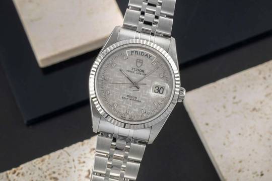  Tudor Prince Date Day Automatik Edelstahl / Weissgold Diamonds Ref 76214 Papiere 