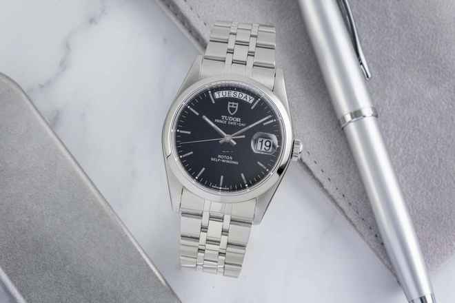  Tudor Prince Date Day Black Dial Edelstahl Automatik Ref. 76200 Papiere 