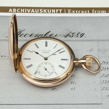  A. Lange & Söhne Qualität 1A 18k Gold Taschenuhr-Original Etui und Zertifikat 1889 Diamant BOX und Museums Zertifikat 